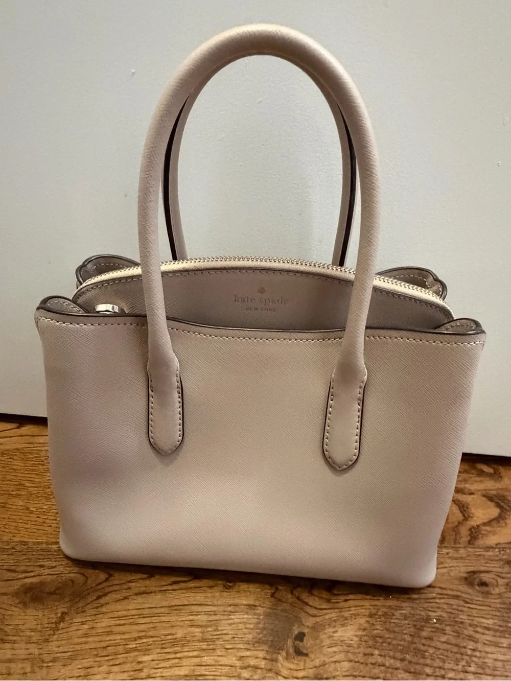 Kate Spade Taupe Leather Satchel Handbag with Removable Strap